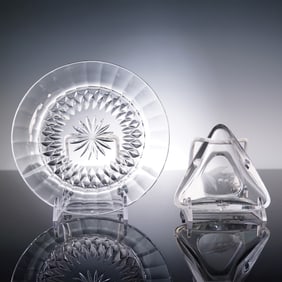 2pc Val St. Lambert Crystal Dish and Ashtray