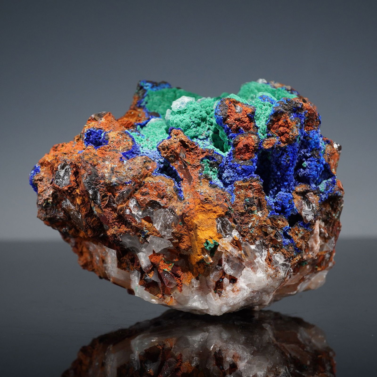 Azurite Malachite Mineral Specimen w/ Quartz & Iron Oxide Matrix (1 of 10)