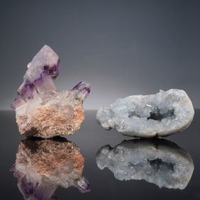 2pc Mineral Specimens, Amethyst Crystal and Blue Celestite Geode