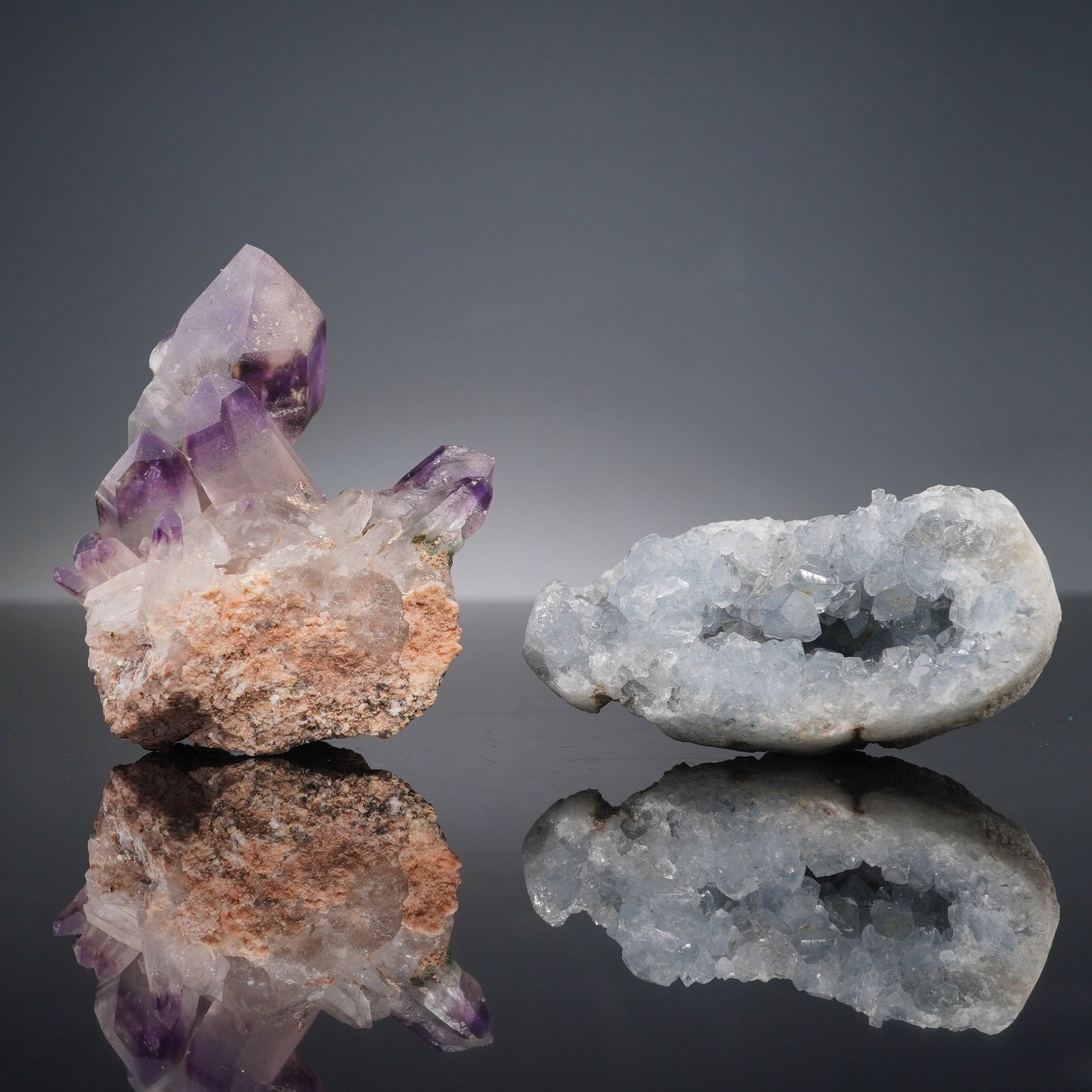 2pc Mineral Specimens, Amethyst Crystal and Blue Celestite Geode (1 of 10)