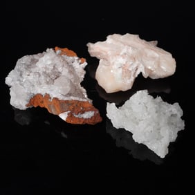 3pc Mineral Specimens, Quartz Crystals over Iron, Stilbite & Heulandite