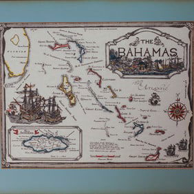 Decorative Map of The Bahamas w/ Cartographic Illustrations