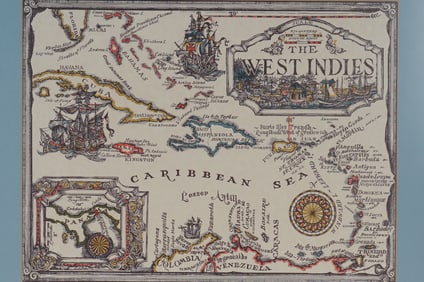 Decorative Map of The West Indies w/ Cartographic Illustrations