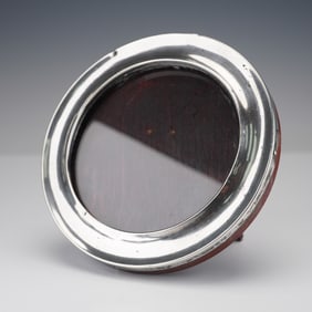 English Sterling Silver and Wood Round Picture Frame
