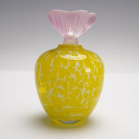 Art Glass Perfume Bottle with Pink Flower Stopper