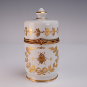 Limoges Porcelain Apothecary Jar with Hand-Painted Gilt Bee Motif