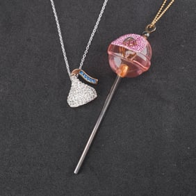 2pc Hershey's Kiss and Lollipop Pendant Necklaces
