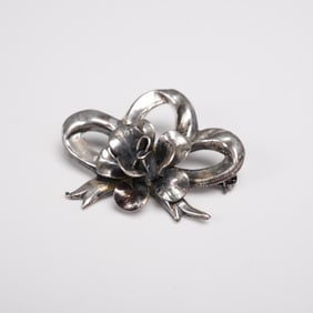 Jewelart Sterling Silver Brooch, Rose Flower