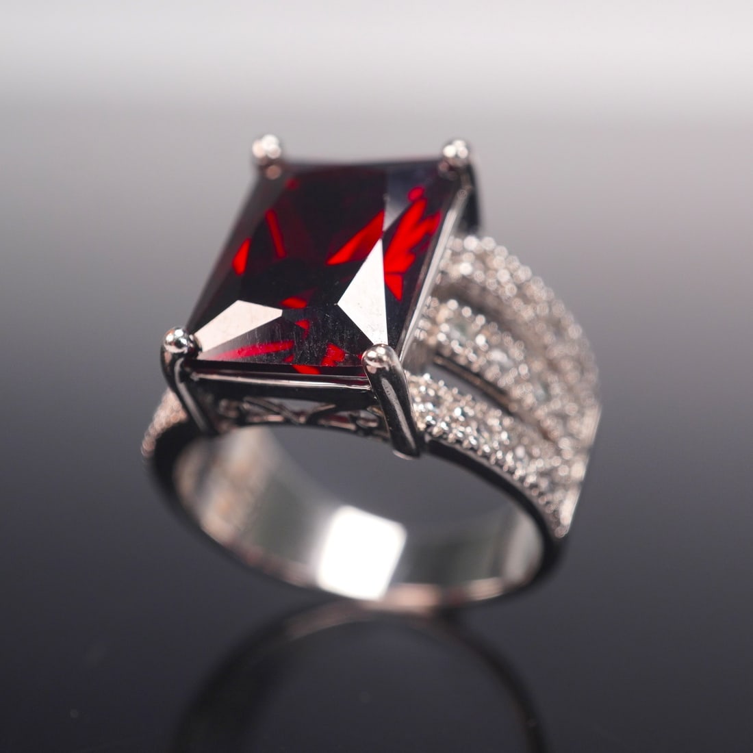 Sterling Silver Ring, Rectangular Red Gemstone (1 of 8)