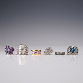 6pc Fashion Rings with Assorted Stones