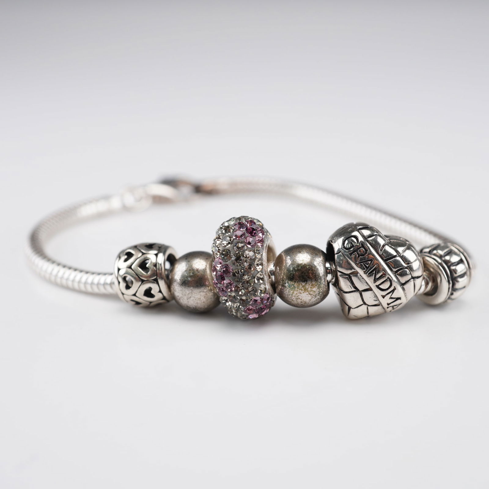 Sterling Silver Grandma Heart and Rhinestone Charm Bracelet (1 of 8)