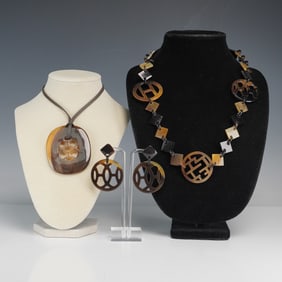 3pc Carved Plastic Necklaces and Earrings