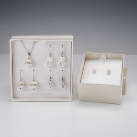 5pc Sterling Silver and Freshwater Pearl Necklace and Earrings
