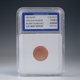 Error U.S. Mint Lincoln Design Blank Planchet IGS Graded