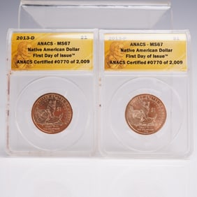 2pc 2013-P & 2013-D Native American Dollar Coins ANACS Graded MS 67