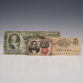3pc Group of Three Historic U.S. and Confederate Paper Notes