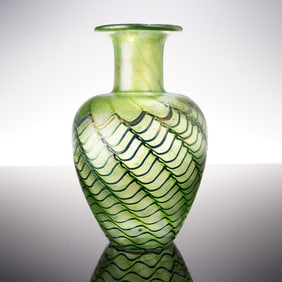 Robert Held Studio Art Glass Iridescent Green Vase