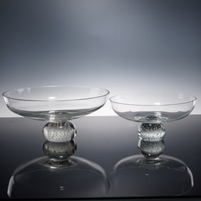 2pc Art Glass Centerpiece Bowls with Controlled Bubble Bases