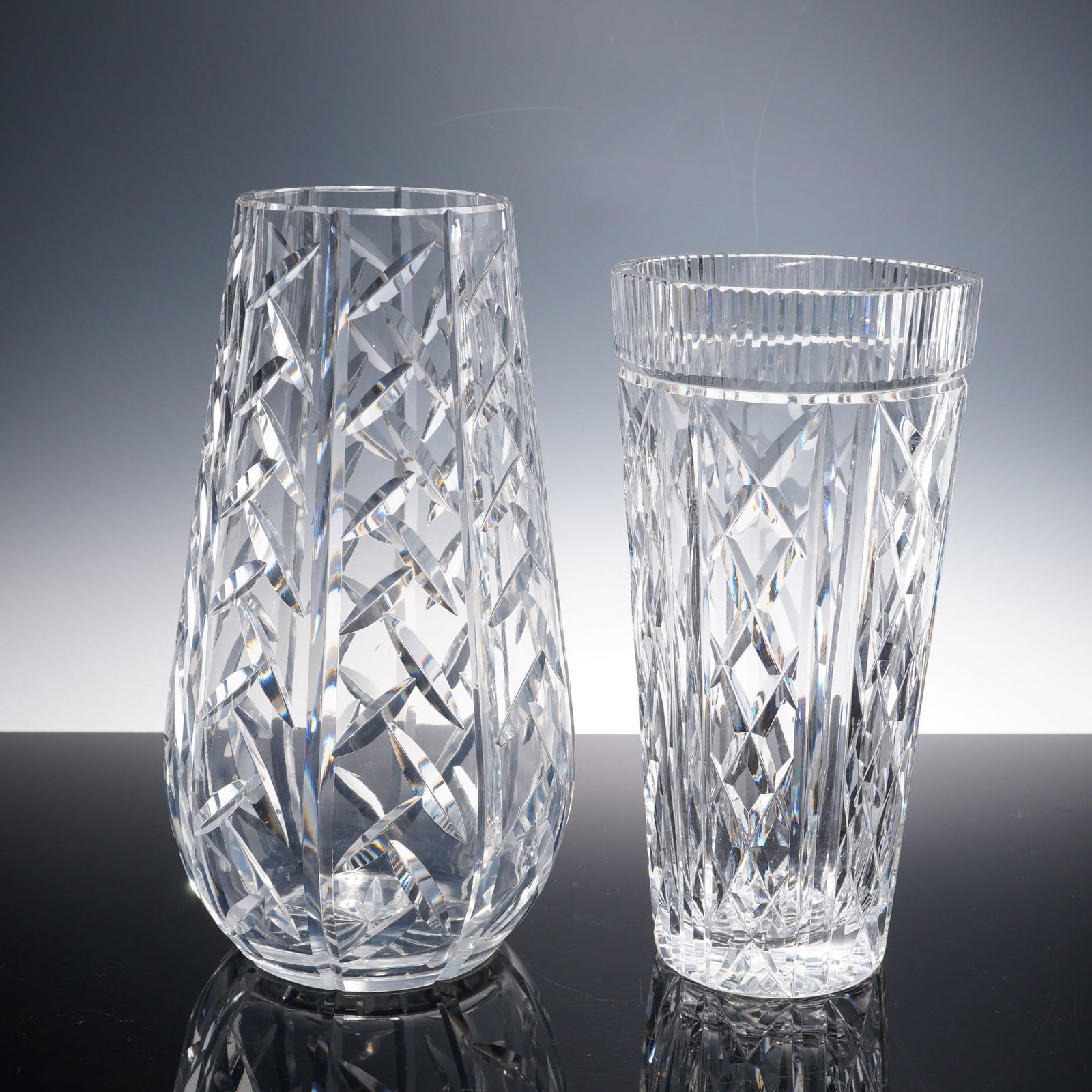 2pc Waterford Crystal Geometric Diamond Cut Vases (1 of 9)