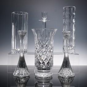 6pc Waterford Crystal Lismore Vase and Cut Glass Vases and Candlesticks