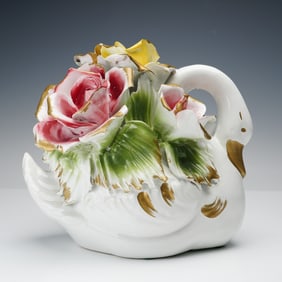 Capodimonte Floral Swan Gilt Centerpiece