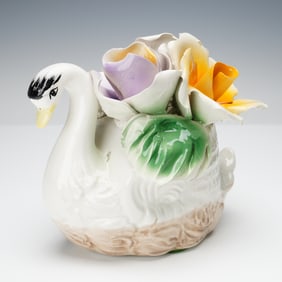 Capodimonte Porcelain Swan with Flowers