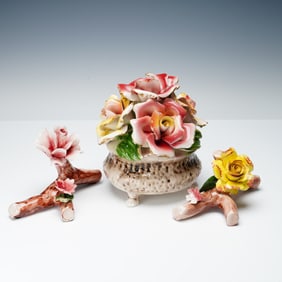 3pc Capodimonte Porcelain Floral Centerpiece and Table Decorations