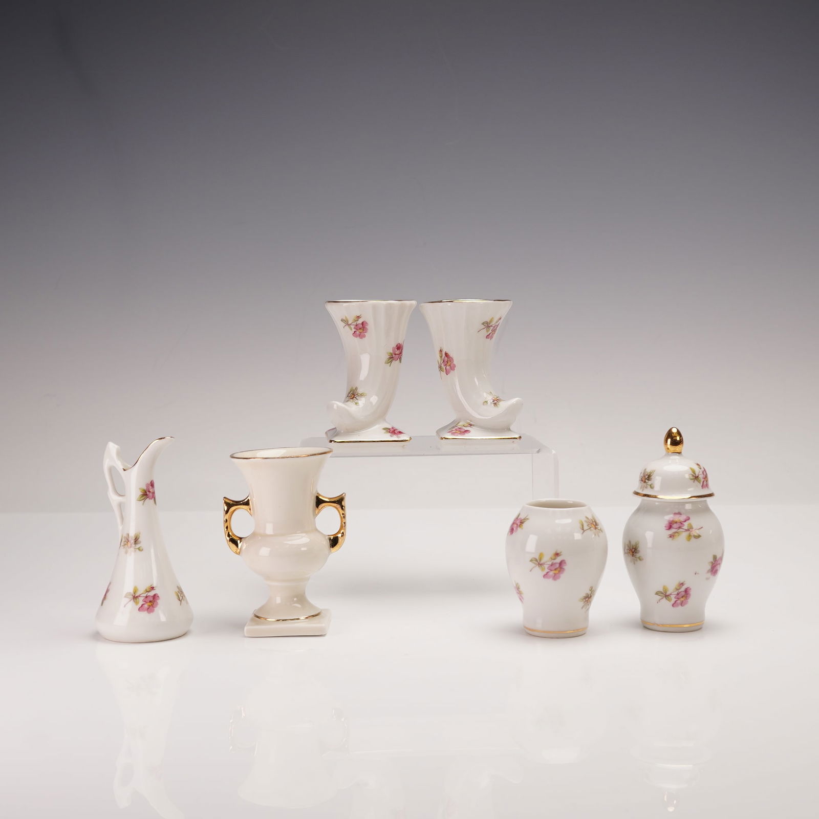 6pc M&R French Porcelain Mini Vases, Pitcher, and Urn (1 of 6)