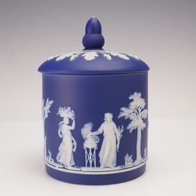 Wedgwood Dark Blue Jasperware Tobacco Jar with Lid