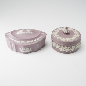 2pc Wedgwood Lilac Jasperware Lidded Boxes