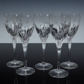 5pc DaVinci Pisa Floral Cut Crystal Wine Glasses