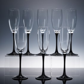 8pc Luminarc Domino Champagne Glasses, Black & Clear