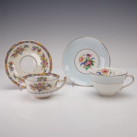 2 Colclough and Macy's Floral Teacup and Saucer Sets