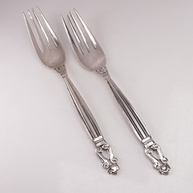 2pc Georg Jensen Sterling Silver Dinner Forks, Acorn