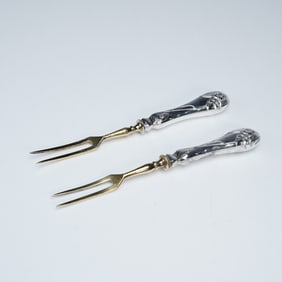 2pc Continental Silver (800) Gilt Serving Forks