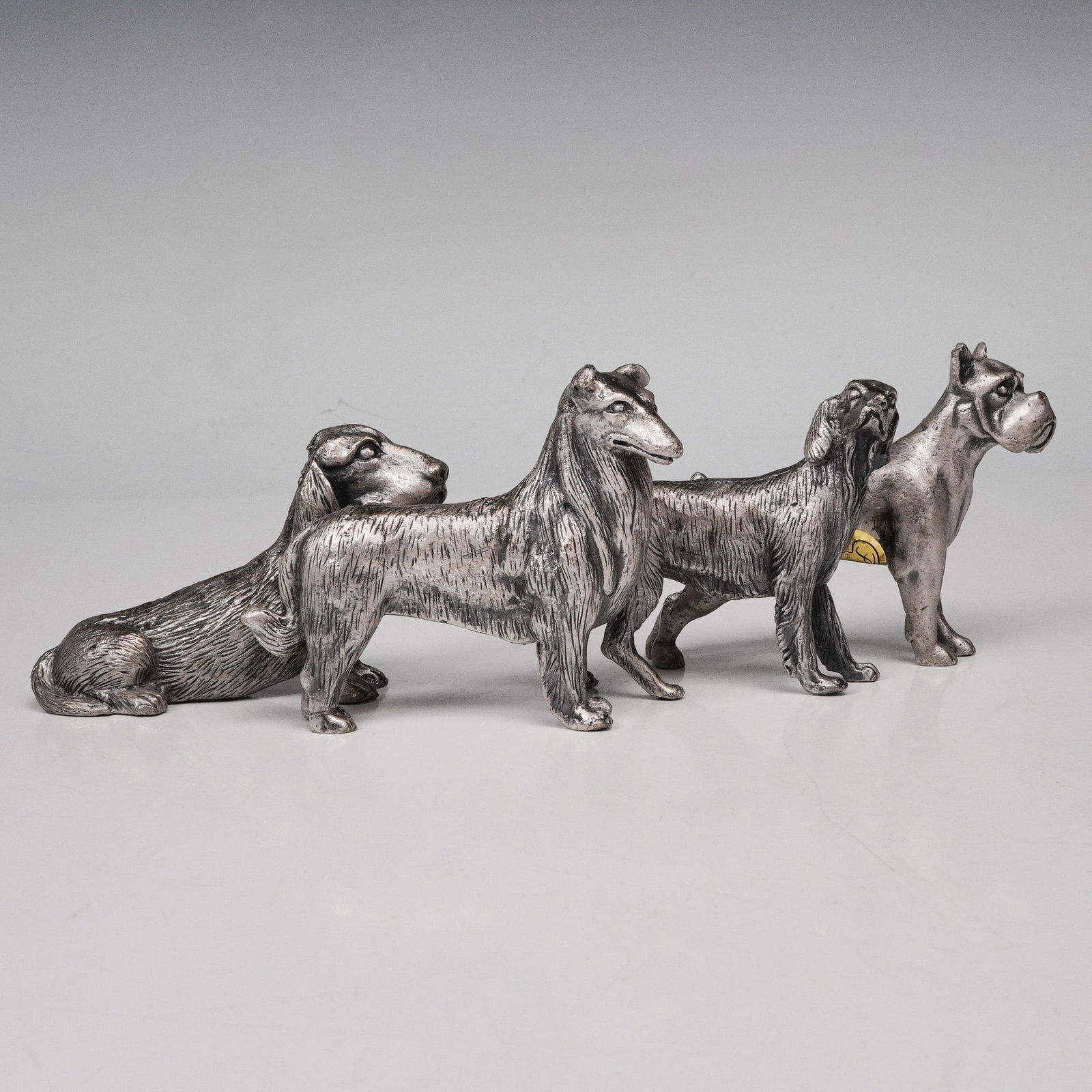 4pc Price Metal Dog Figurines - Collie, English Setter, Boxer & Bloodhound (1 of 4)