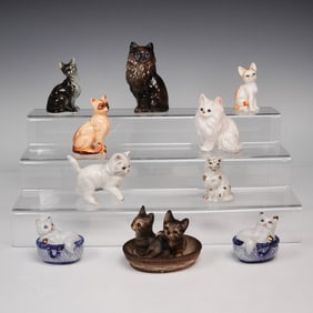 10pc Assortment of Vintage Ceramic Cat Figurines