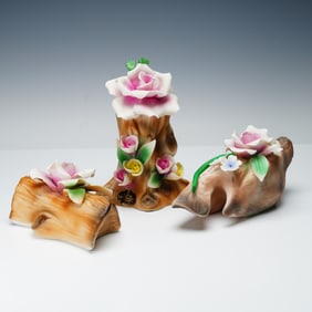 3pc Nuova Capodimonte Porcelain Floral Sculptures