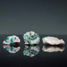 3pc Mineral Specimens, Malachites on Quartz and Emerald in Matrix