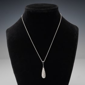 14K White Gold 0.20ctw Pave Diamond Teardrop Pendant Necklace