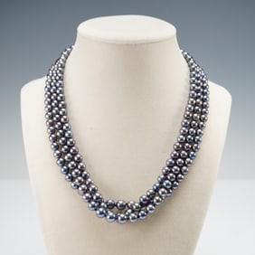Black Cultured Pearl Necklace with 14K White Gold Clasp