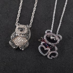 2pc Sterling Silver Bear Pendant Necklaces