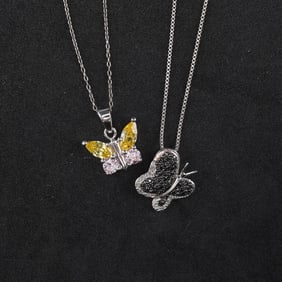 2pc Sterling Silver Butterfly Pendant Necklaces