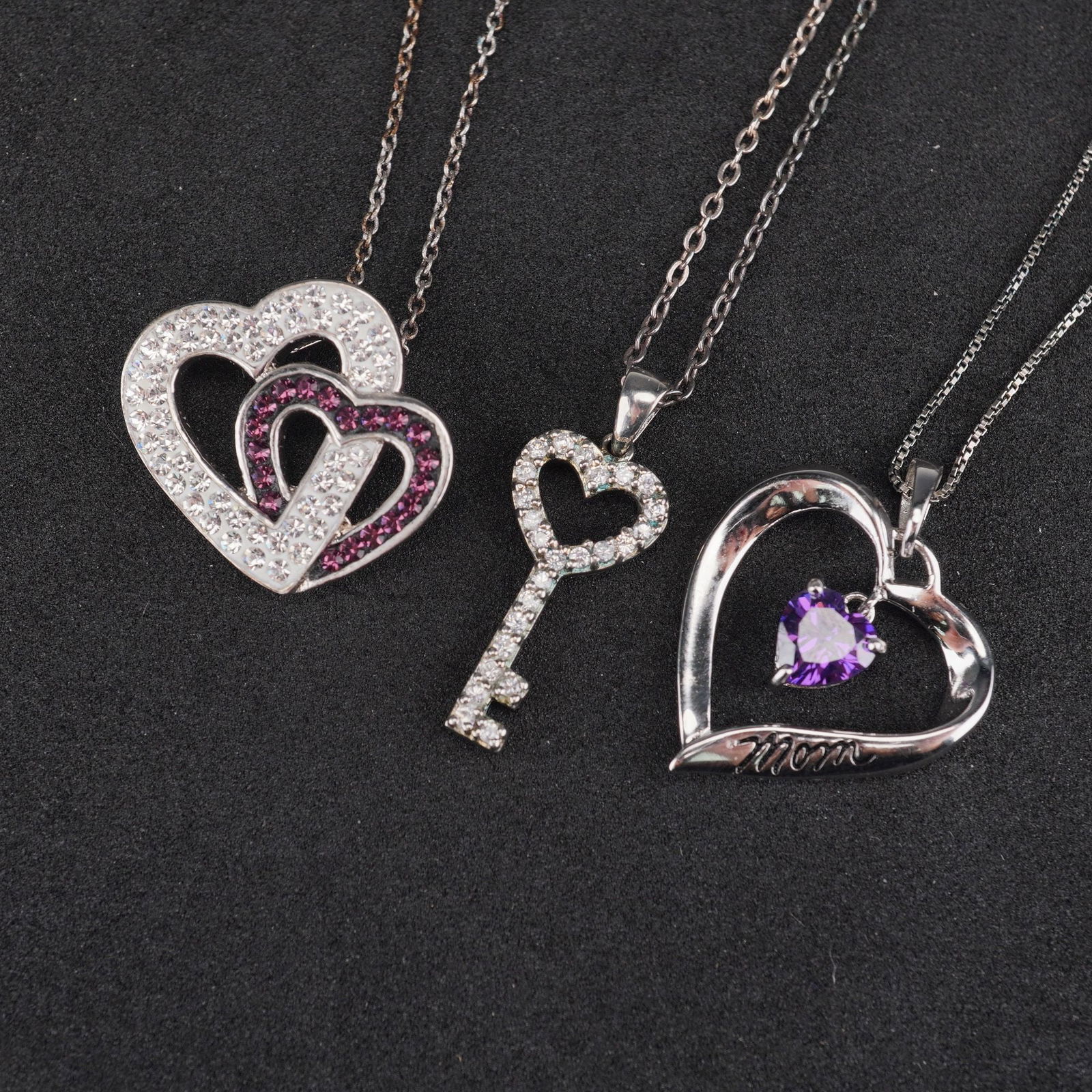3pc Sterling and Costume Heart Pendant Necklaces (1 of 10)