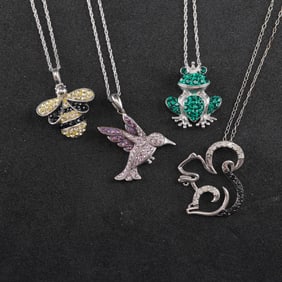 4pc Sterling Silver Animal Pendant Necklaces