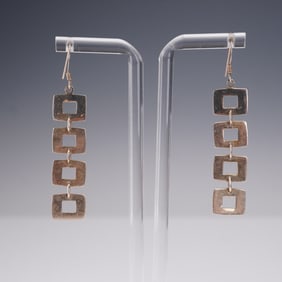 Pair of Sterling Silver Geometric Drop Earrings
