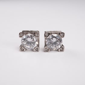 Pair of Sterling Silver Stud Earrings with Large Round Stones, I Do