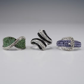 3pc Sterling Silver Pave Swarovski Crystal Rings