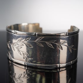 Tiffany & Co. Sterling Silver Engraved Leaf Cuff Bracelet