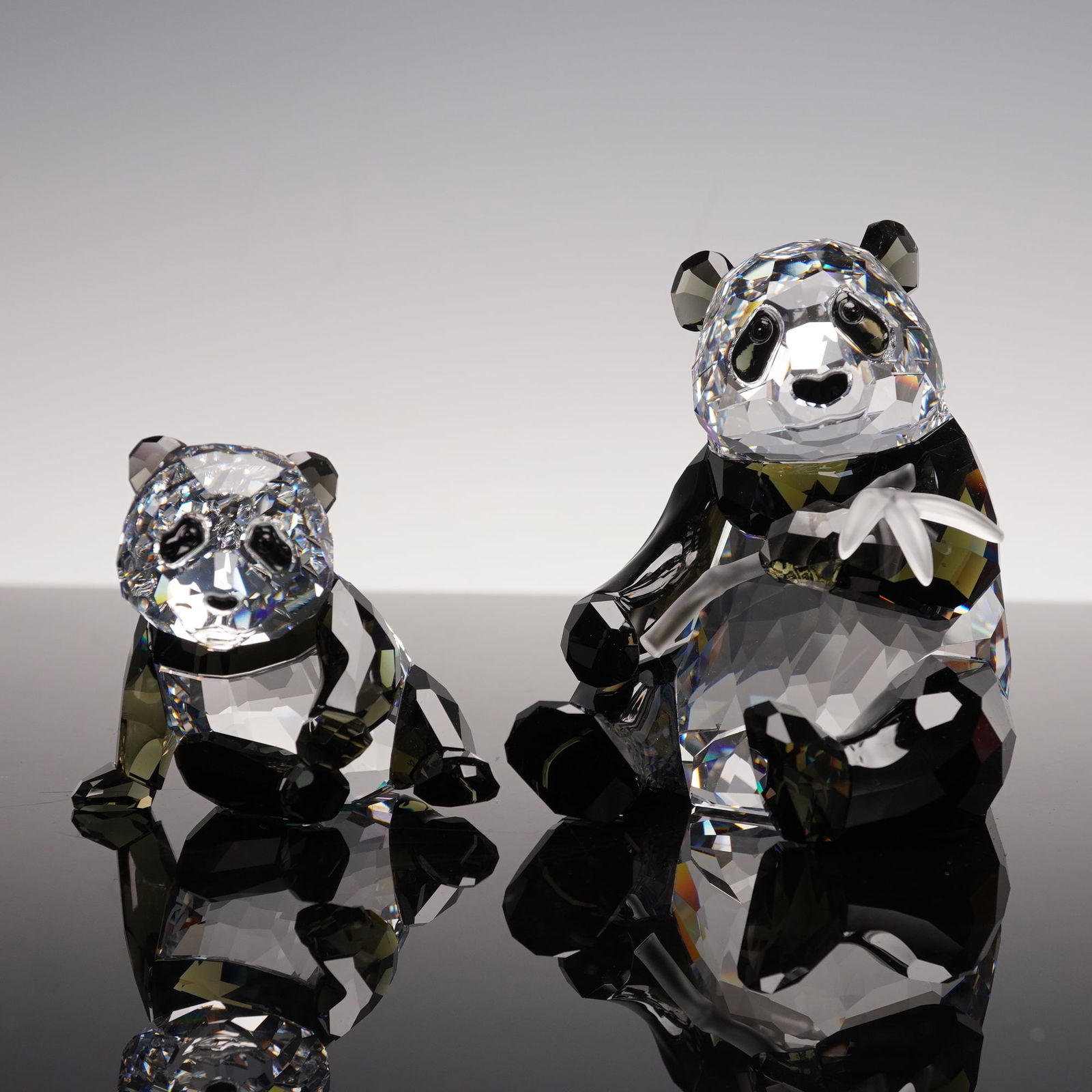 Swarovski Crystal Figurines, Panda Mother with Baby, Signed (1 of 9)